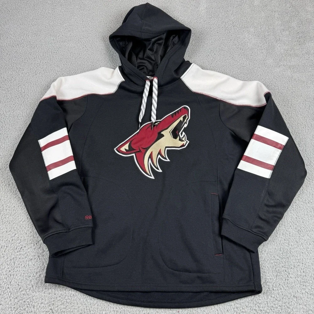 Reebok‎ Hoodie Mens Large Black Phoenix Coyotes Hockey Face Off Collection NHL